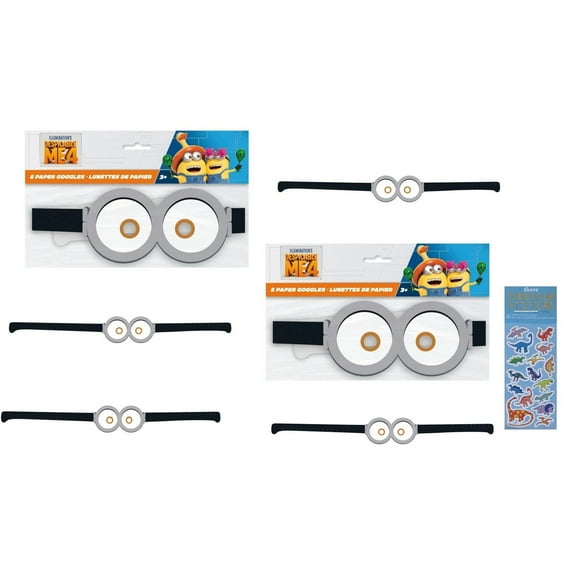 Despicable Me Party Supplies Bundle Pack includes 16 Party Paper Goggles Masks and 1 Dinosaur Sticker Sheet