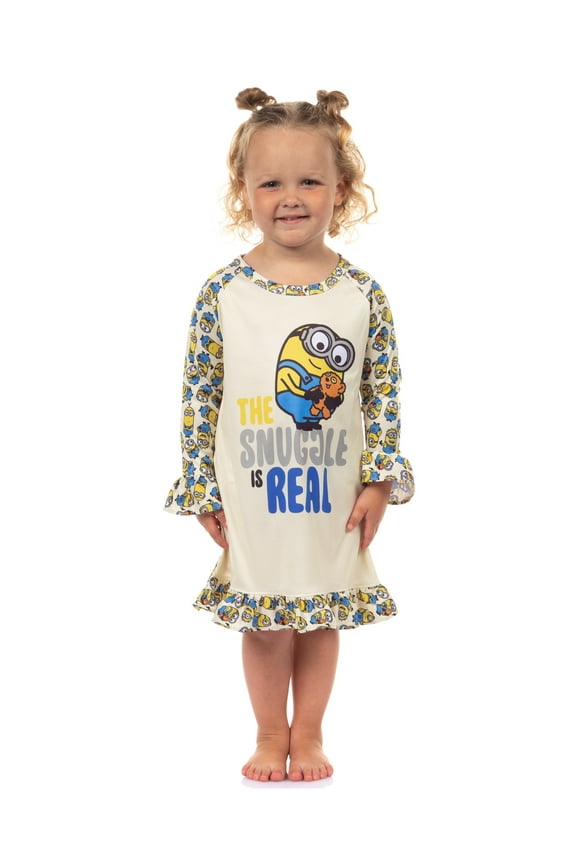 Despicable Me Toddler Girls' Minions Snuggle Nightgown Sleep Long-Sleeve Raglan Pajama Dress