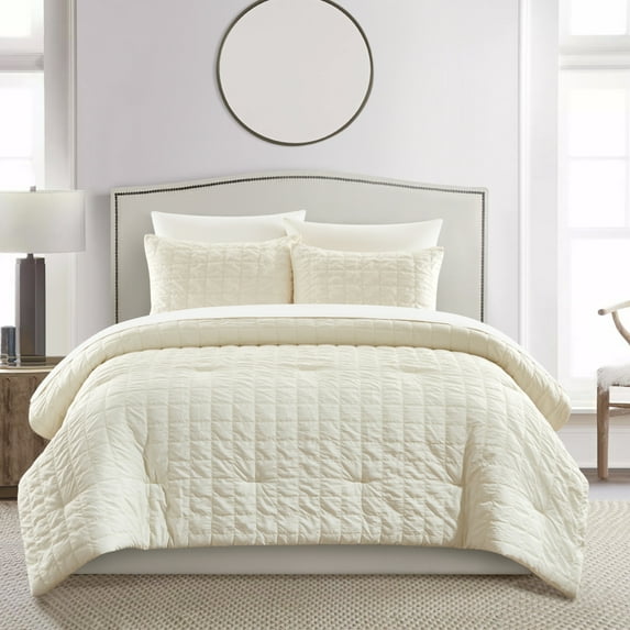 Dessay 2 or 3 Piece Comforter Set Washed Garment Technique Geometric Square Tile