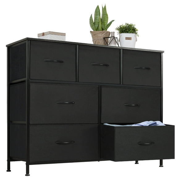 Desser For Bedroom With 7 Fabric Drawers Organizer Storage Closet Chest Clothes For Living Room Display Cabinet Of Furniture,black