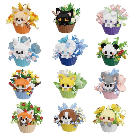 HZLKADAQ 12in1 Dessert Animal Series Cute Pet Fox Panda Beagle Micro-Particle Building Blocks Toy Suitable for Children Over 8 Years Old, Perfect for Holiday and Birthday Gifts