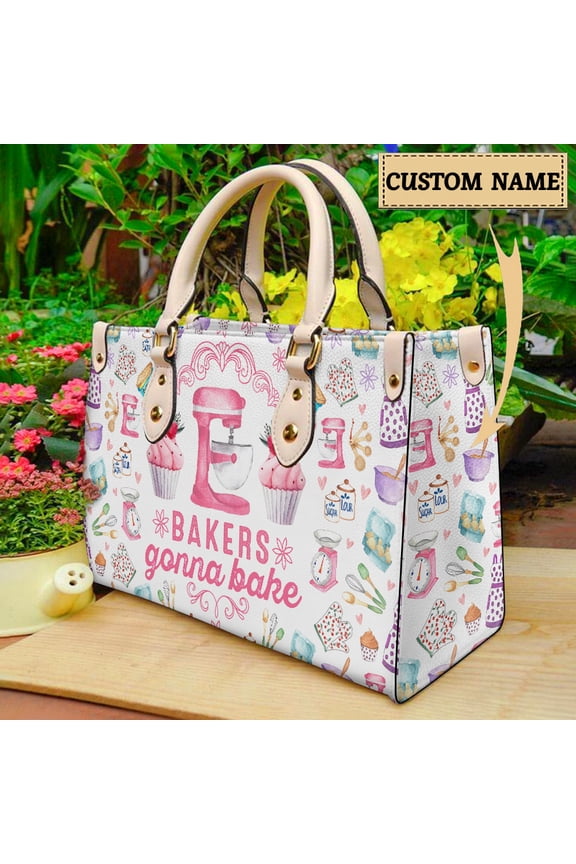 Dessert Baker Tote Bag for Woman Girls Career Pride Cute Cake Personalized Name Handbag Multifunctional Large Purse Leather Tote