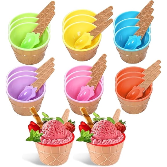 Dessert Bowl, Serving Cup, Plastic Sundae Bowls and Spoons Set with Stackable Space Saving Design for Adult Yogurt Party Favors Tableware