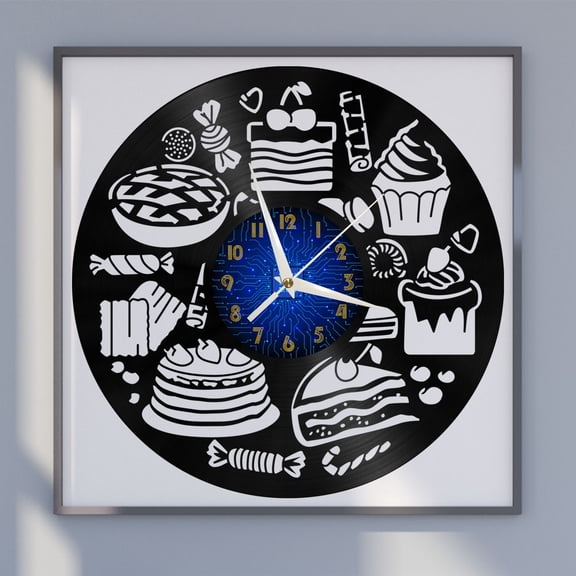 Dessert Cake 12 Inch Vinyl Record Wall Clock - Silent, Creative, and Unique Clock for Living Room, Entryway, or Bedroom Decor - Perfect Gift Idea(12 inchs B without LED)