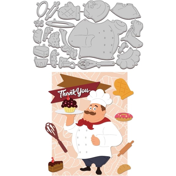 Dessert Chef Cutting Dies Cookie Chef Carbon Steel Stencil Template Bread Cake Doughnut Metal Die Cuts for Card Making DIY Scrapbooking Photo Album Decoration DIY