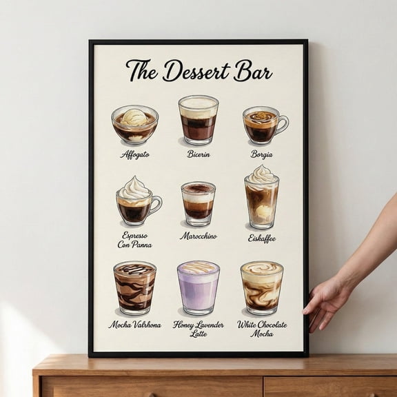 Dessert Coffee Drinks Style Illustration Wall Art, Coffee Bar Decor, Espresso Menu Poster, Cafe Wall Decor, Coffee Lover Unframed Paper Print