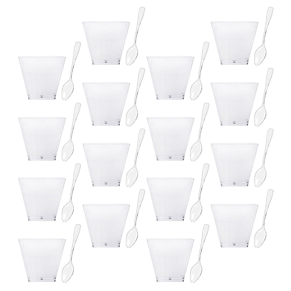 Dessert Cup with Lid Shot Glasses Plastic Disposable Trapezoidal Ice