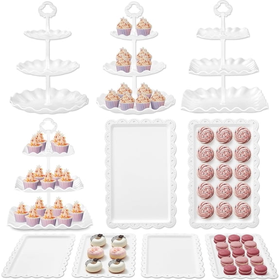 Dessert Cupcake Stand, 10pcs Dessert Table Display Set, 3 Tiered Cup Cake Holder Tower Stand Riser& Cookie Serving Trays for Wedding, Tea Party, Birthday, Baby Shower