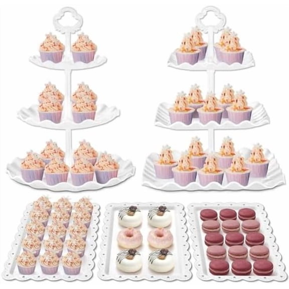 Dessert Cupcake Stand, 5pcs Dessert Table Display Set, 3 Tiered Cup Cake Holder Tower Stand Riser& Cookie Serving Trays for Wedding, Tea Party, Birthday, Baby Shower