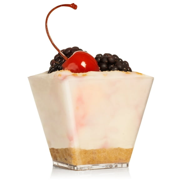 Dessert Cups, Clear Plastic Re-Usable Square Cups Perfect for Serving Desserts, Appetizers, Mousse and Small Portions - Elegant Cups for Parties, Wedding, Tasting