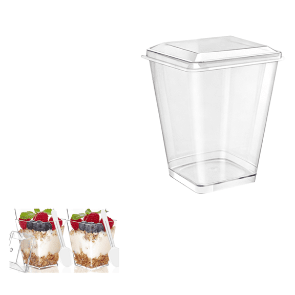 Dessert Cups With Flat Lids, Desert Cups With Lids,Dessert Cups With Lids, Elegant Plastic Mini Dessert Tumblers For Fruit Mousse Yogurt Pudding, Clear,