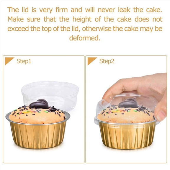 Dessert Cups with Lids, 100 Pack Gold Aluminum Foil Baking Cups Holders, Cupcake Bake Utility Ramekin Clear Pudding Cups