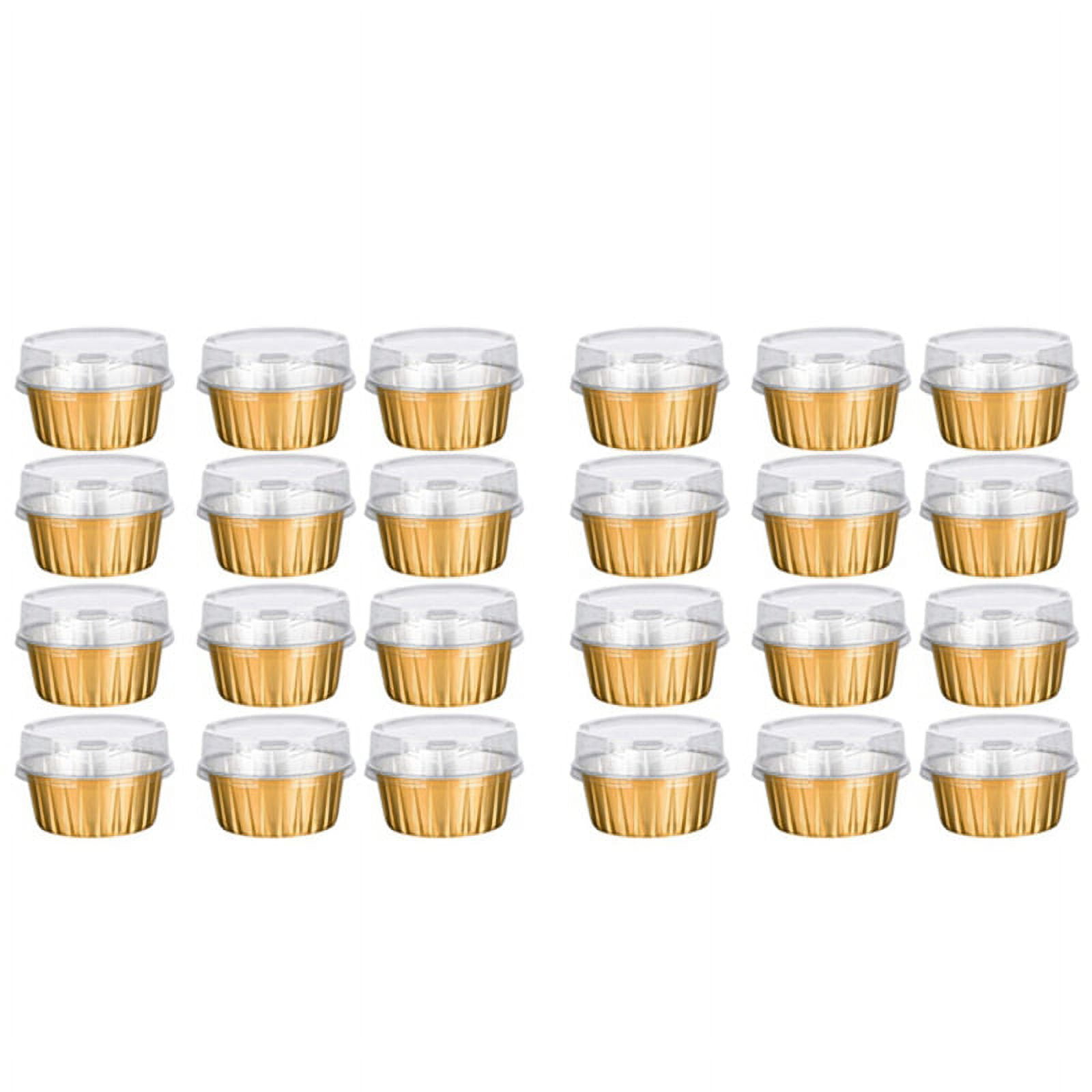 Dessert Cups with Lids, 100 Pack Gold Aluminum Foil Baking Cups Holders