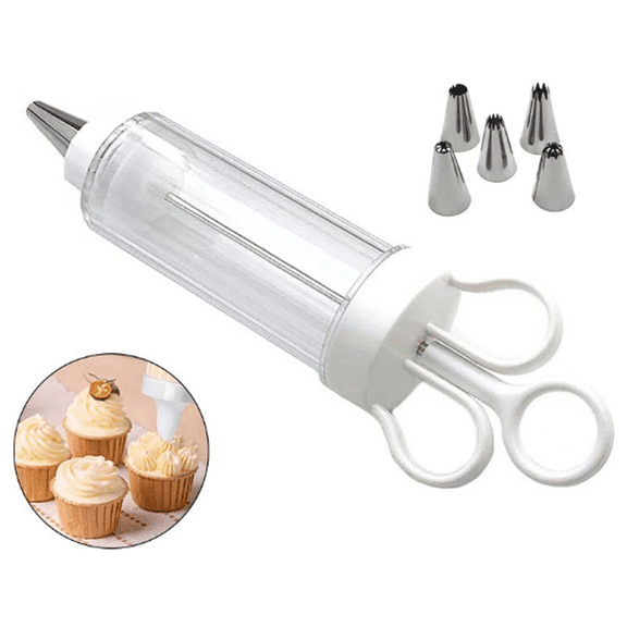 Dessert Decorating Syringe Set, Frosting Piping Kit Stainless Steels Cake Decorating Kit with 6 Piping Tips, Cupcake Decorating Kit Piping Tips Set