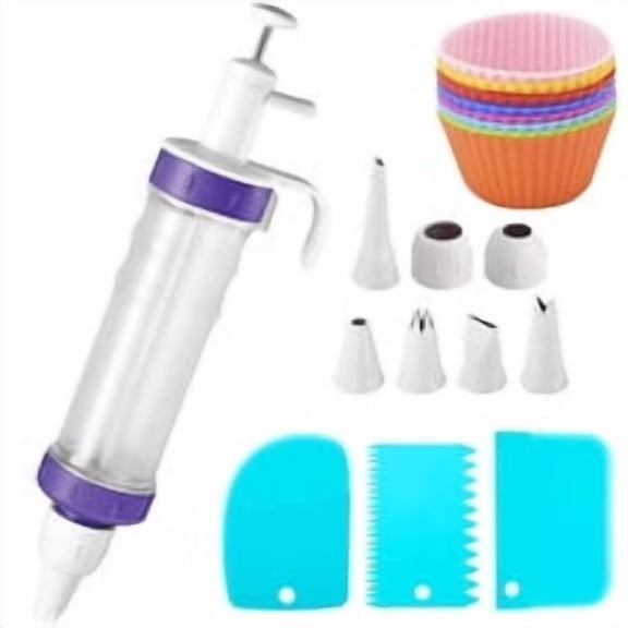 Dessert Decorating Syringe Set, Icing Dispenser Tool, Dessert Decorator Pro with 7 Icing Nozzles for Pushes Icing to Decorate Baked, Cake Decorating Gun for Frosting Cream to Make Cupcakes