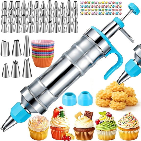 Dessert Decorating Syringe Set, Stainless Steel Frosting Piping Kit with 6 Icing Tips for Cake & Cupcake Decorating