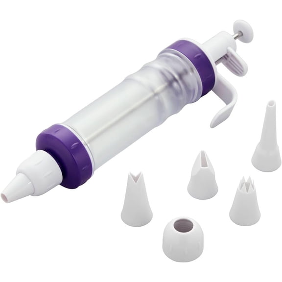 Dessert Decorator - The Kit Includes a Plunger-Style Tool, 2 Couplers, 1 Fill Tip, 4 Decorating Tips, Plastic, White & Purple