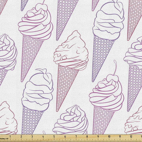 Ambesonne Dessert Fabric by the Yard Upholstery, Cherry Ice Cream Patterns, 10 Yards, Lavender Pale Fuchsia