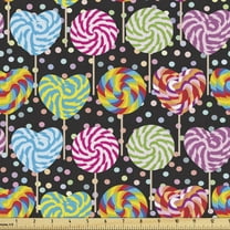 Dessert Fabric by the Yard, Colorful Candy Lollipops Spiral Sugar Canes with Polka Dots, Decorative Upholstery Fabric for Chairs & Home Accents, Sky Blue Magenta and Lime Green by Ambesonne
