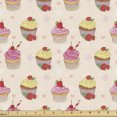 thumbnail image 1 of Dessert Fabric by the Yard, Romantic Pattern Colorful Cupcakes Ornamented with Rose Flowers Print, Decorative Upholstery Fabric for Sofas and Home Accents, Champagne and Multicolor by Ambesonne, 1 of 5