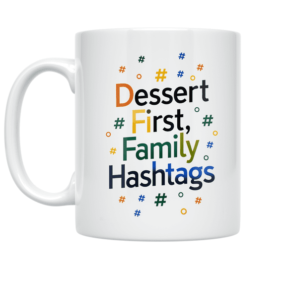 Dessert First Family Hashtags - Family Enthusiast - 11 oz Ceramic Coffee Mug