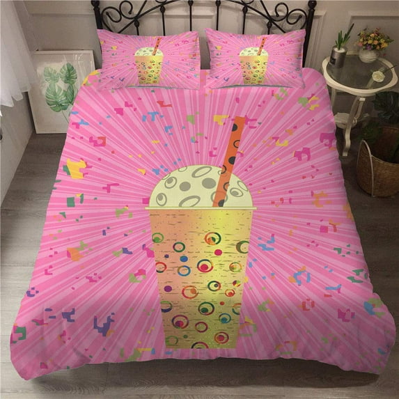 Dessert Food Theme Duvet Cover Ice Cream Pattern Cartoon Style Background for Women Kids Girl Gift B