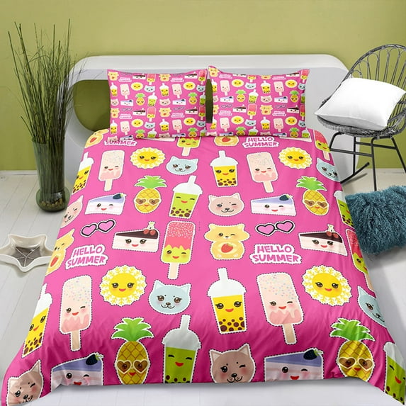 Dessert Food Theme Duvet Cover Ice Cream Pattern Cartoon Style Background for Women Kids Girl Gift B