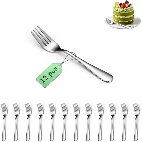 Dessert Forks Set of 12,  Stainless Steel 5.5 Cake Fork for Cocktail, Dessert, Cake, Tea, Fruit, Cheese, Appetizer Small Forks for Party, Hotel, Restaurant, Cafes Dishwasher Safe