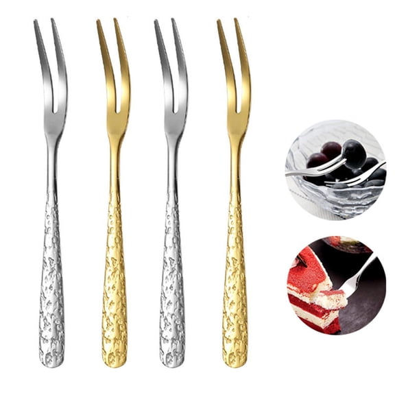 Dessert Forks Small Forks, Gold Forks, Appetizer Forks, Two-Tine Design, Stainless Steel, Textured Handle, 5.5 In, Holiday Catering, Dinner Parties, 10 Pc