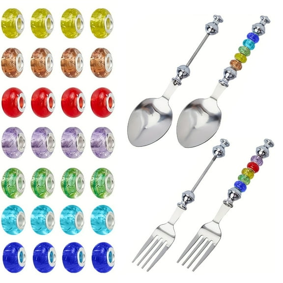 Dessert Forks Stainless Steel Fruit Cake Spoon Beadable Tableware with Beads