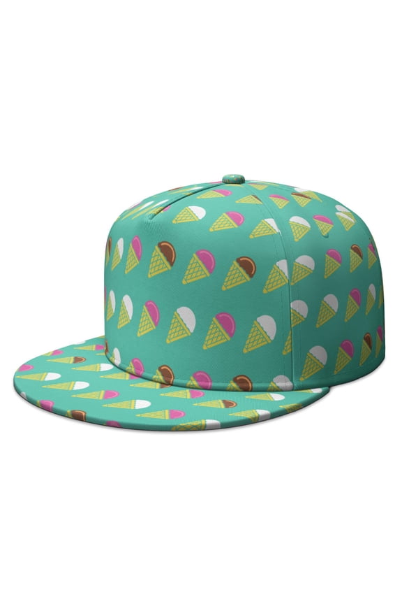 Dessert Hat – Ice Cream Print Flat Brim Snapback for Teens Girls, Sweet Treats Summer Casual Cap