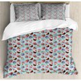 thumbnail image 1 of Dessert King Size Duvet Cover Set, Repeating Pattern of Yummy Cupcakes with Rose and Cherry Toppers on Hearts Backdrop, Decorative 3 Piece Bedding Set with 2 Pillow Shams, Multicolor, by Ambesonne, 1 of 3