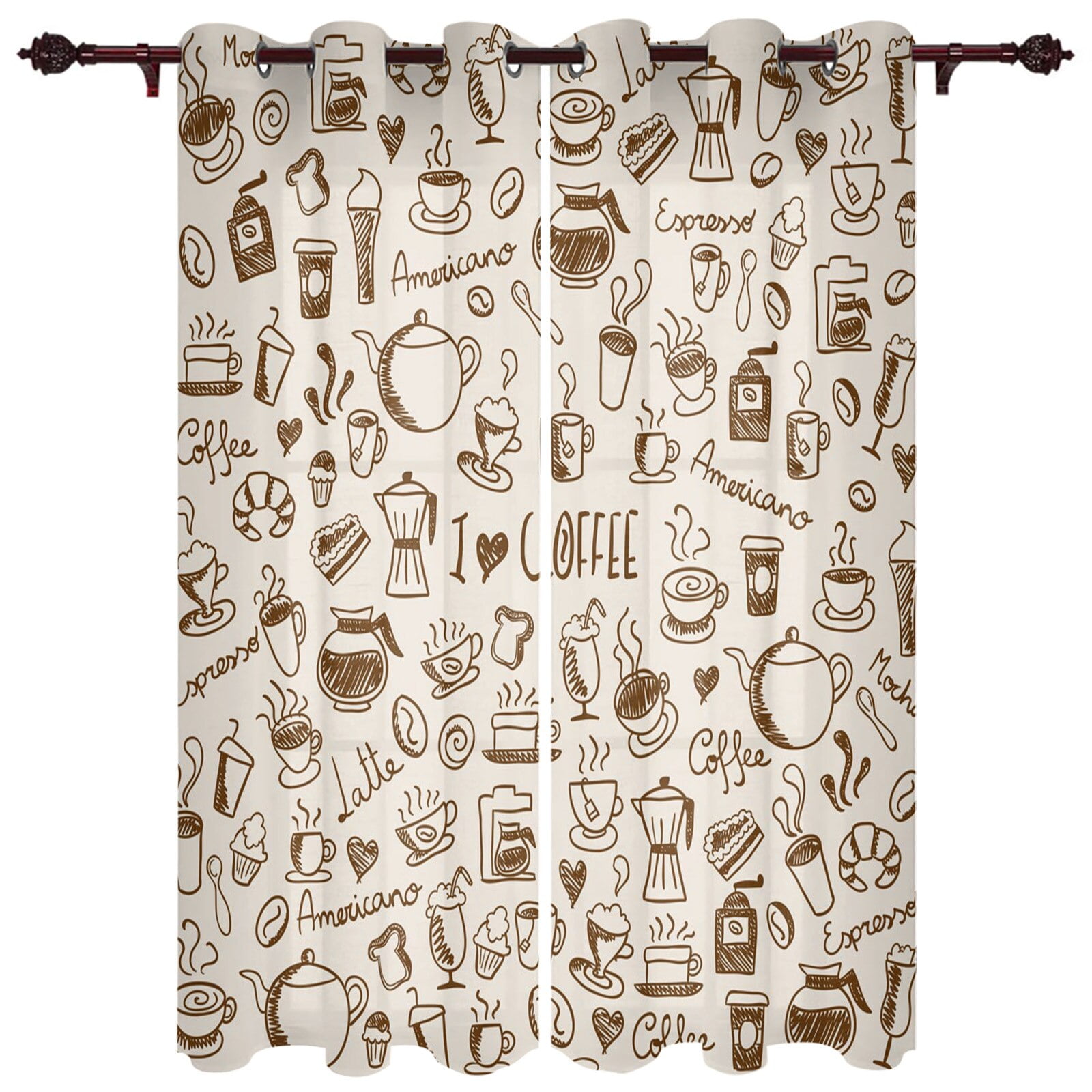 Dessert Kitchen Curtain Bakery Milk Cake Illustration Curtains for ...