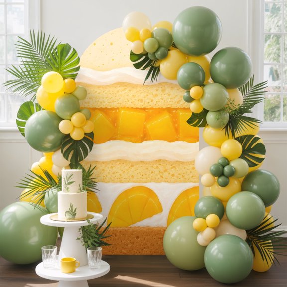 Dessert Pattern Arch Backdrop Cover, 4FT, Cute Aesthetic Sweet Orange Fruit Cake Slices Spandex Arch Covers Double-Sided Backdrop for Wedding Birthday Party Photo Background Decoration