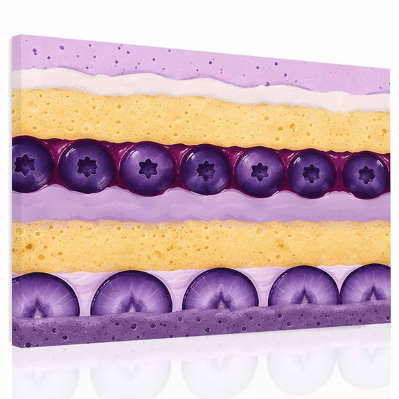 Dessert Pattern Canvas Print Wall Art Cute Sweet Purple Cake Blueberry Slices Wall Decor Modern Artwork Paintings Pictures for Living Room Stretched and Framed Ready to Hang - 12" x 16"