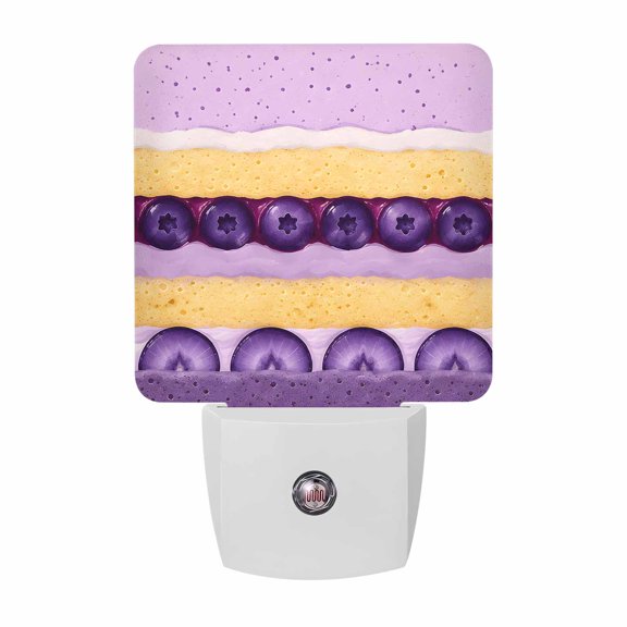 Dessert Pattern Night Lights, Cute Sweet Purple Cake Blueberry Slices Smart Auto Dusk to Dawn Sensor Nightlights Plug-in Nightlight for Bedroom Bathroom Living Room Kitchen Hallway