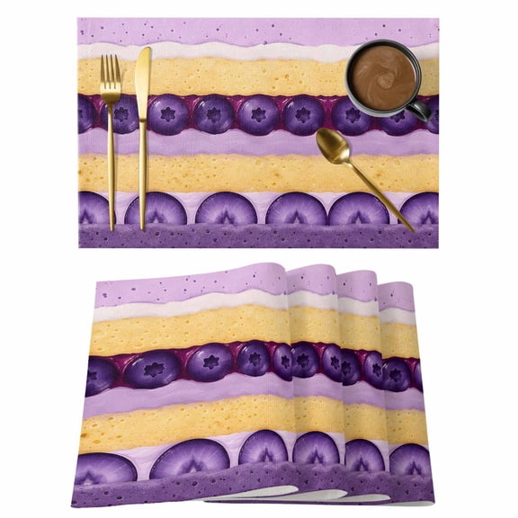 Dessert Pattern Placemats Set of 1, Cute Aesthetic Sweet Purple Cake Blueberry Slices Non-Slip Place Mats Washable Table Mats for Kitchen Dining Table Decorations Indoor/Outdoor
