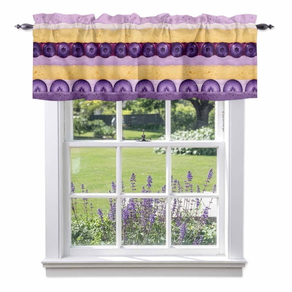 Dessert Pattern Valances for Windows, Cute Aesthetic Sweet Purple Cake Blueberry Slices Valance Window Treatment Rod Pocket Short Curtains Valances for Kitchen Bathroom 42"W x 12"L