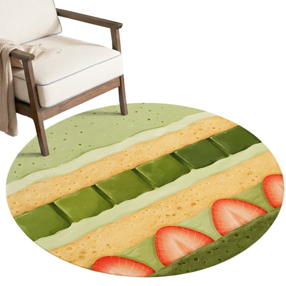 Large Area Dessert Pattern Washable Round Area Rug 7 ft, Cute Sweet Cake Slices ...