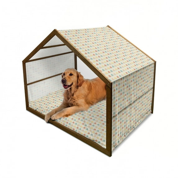 Colorful Pet House, Abstract Carnival Composition with Lively Colored Elements Joyful Event, Outdoor & Indoor Portable Dog Kennel with Pillow and Cover, 5 Sizes, Multicolor, by Ambesonne