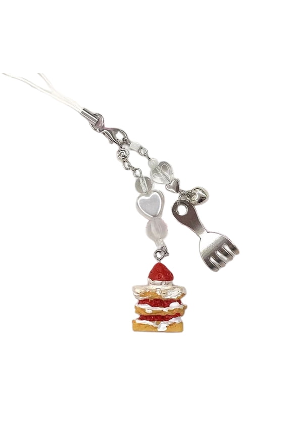 Dessert Phone Strap Keychain Crystal Cake Spoon Phone Lanyard Chain AntiLost Keychain Phone Charm Y2K Handbag Decor