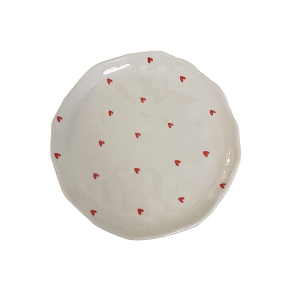 Dessert Plate 7.87 Inch Round Heart Tableware Reusable Dinnerware Dessert Plates for Valentine Celebration Supplies Ceramic Plates Salad Dishes for Party Wedding Party Kitchen Food