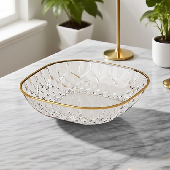 Dessert Plates 7 Inch, Pinch Bowls for Cooking Prep, Reusable Plastic Plates with Gold Trim & Raised Edge, Small Plates for Appetizers Salad Snack, Cocktail Sandwich