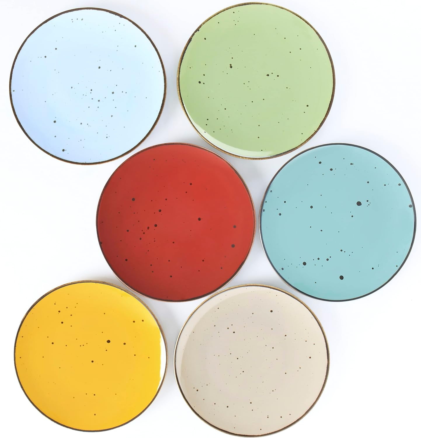 Vivid Assorted Colors 8.7 Inch Porcelain Salad and Dessert Plates Set of 6