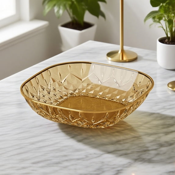 Dessert Plates 8 Inch, Pinch Bowls for Cooking Prep, Reusable Plastic Plates with Gold Trim & Raised Edge, Small Plates for Appetizers Salad Snack, Cocktail Sandwich