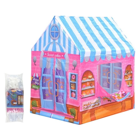 Dessert Shop Play Tent For Kids Diy Pretend Play House Indoor Pop Up Castle With Poles And Carry Bag Size 37X28X41 Inch Weight 1.54Lb