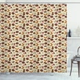 thumbnail image 1 of Dessert Shower Curtain, Patisserie Theme Pattern Chocolate Coated Donut Cookie Latte Croissant, Fabric Bathroom Set with Hooks, 69W X 84L Inches Extra Long, Pale Pink Brown Cream, by Ambesonne, 1 of 3