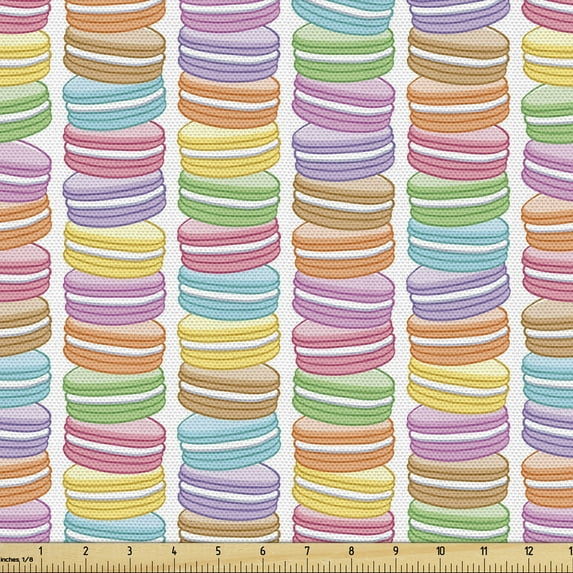 Ambesonne Dessert Fabric by the Yard Upholstery, French Macarons Delicious, 1 Yard, Multicolor