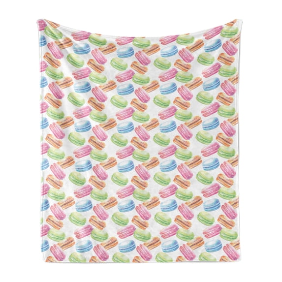 Dessert Soft Flannel Fleece Blanket, Pastel Macaron Watercolor Pattern Pistachio Raspberry Pumpkin Cinnamon Blackberry, Cozy Plush for Indoor and Outdoor Use, 70" x 90", Multicolor, by Ambesonne