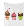 thumbnail image 1 of Dessert Soft Flannel Fleece Blanket, Puffy Party Cupcakes Rolled Wafers Stucked in the Creamy Toppings Cherry Frostings, Cozy Plush for Indoor and Outdoor Use, 50" x 70", Multicolor, by Ambesonne, 1 of 5